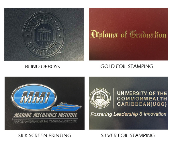 diploma cover blind deboss gold stamping silk screen printing silver foil stamping